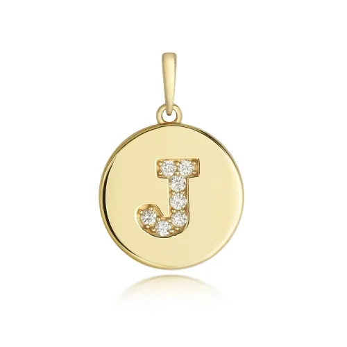 Diamond J Initial Pendant 9ct Yellow Gold 1.10g 